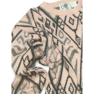 Vintage Chunky Argyle Sweater Slouchy Retro Soft Pink Pullover Diamond M Long